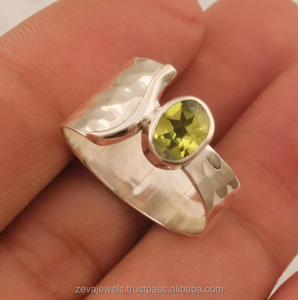 แหวนควอตซ์เพอริดอตเงิน925ทุบแหวนแฟชั่นดีไซน์แบบพื้นผิวแหวนฮิปปี้แนวโบโฮ - Product Image 4