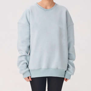 Crew Neck Solid Color Pullover Sweatshirt Oversized Fit Knitted Cotton Casual Style Autumn Wear Unisex Regular Length - Product Image 1