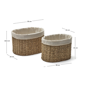 Cesta ovalada de junco marino, cesta de junco marino natural, cesta plegable con forro para almacenamiento en el hogar, cesta al por mayor de Vietnam - Product Image 2