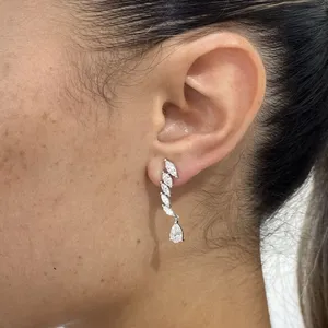 Pendientes de diamantes cultivados en laboratorio con corte pera y marquesa de 2.20 quilates, E F VS1, oro blanco de 14K, joyería fina para mujer - Product Image 5