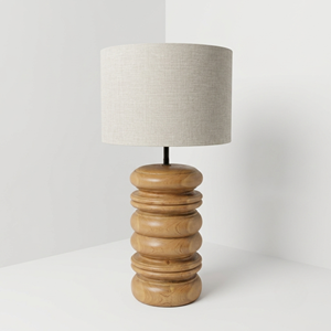 Teak Wood Table Lamp Ribbed Wooden Desk Lamp with Linen Shade for Modern Living Room Bedroom Aesthetic Home <b>Decor</b> Wholesale - Product Image 6