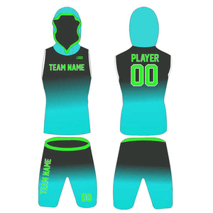 Ensemble de short et débardeur à capuche personnalisé sublimé noir-vert dégradé pour entraînement sportif tendance – Uniforme de basketball 7v7 de luxe - Product Image 2