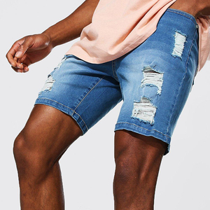Shorts en jean décontractés bleu classique OEM de haute qualité en coton avec logo personnalisé, coupe ample pour hommes, prix abordable, fabrication OEM - Product Image 1