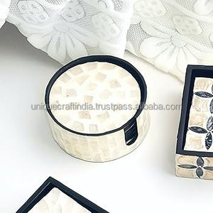 Stylish <b>Blue</b> Floral Inlay <b>Coasters</b> with Mother of Pearl | Decorative Square Set with Storage Box for Home Decor | Pemium Quality - Product Image 4