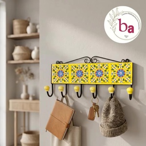 Bravo Vintage Yellow Ceramic Tile <b>Wall</b> Coat <b>Hook</b> <b>Rack</b> 1 <b>Hook</b> Handmade Flower Design Waterproof Adjustable Eco-Friendly - Product Image 4