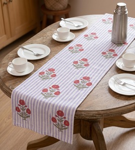Hand Block Print Poppy Floral Stripe Print <b>Table</b> <b>Cover</b> Handmade Tablecloth <b>Dining</b> <b>Table</b> Linen Wholesale Supplier - Product Image 6