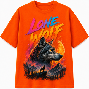 Camiseta Negra para Hombre con Estampado de Lobo Solitario, Manga Corta, Cuello Redondo, Corte Regular, Informal, 100% Algodón Jersey, Transpirable, 180g, Estilo Hip Hop - Product Image 1