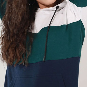 Sweat-shirt à capuche pour femme, à blocs de couleur, manches longues, en coton et fibre de bambou, tricoté, respirant, avec poches, style automne - Product Image 6