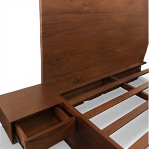 Scandinavian Solid Teak Wood Platform <b>Bed</b> Frame with Slatted Base and Wide Headboard Eco-Friendly Durable King/<b>Queen</b> <b>Sizes</b> - Product Image 5