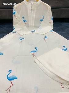 Nueva Colección de Conjuntos Kurti Plazzo Blancos de Algodón 60*60 con Estampado de Aves, Listos para Usar, Venta al Por Mayor, Fabricante de la India - Product Image 6
