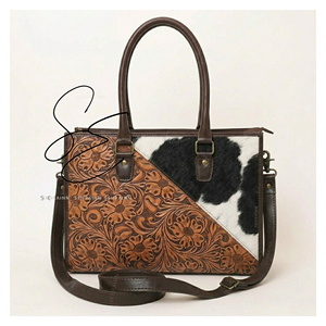 Genuine Leather Hair On Cowhide Tote Bag Tooled Leather Handbag Women Shoulder Bag Crossbody <b>Purse</b> Handmade Leather Office Bag - Product Image 1