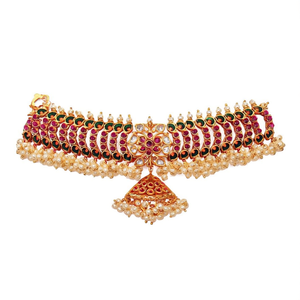 Kemp Gold Plated Pearl Crystal High Neck Choker Necklace for Wedding - Product Image 2