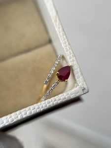 Bague en rubis naturel spécial, taille poire, vintage, argent sterling 925 plaqué or 14 carats, bijoux de fiançailles pour femmes - Product Image 4