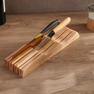 Oak Wooden Knife Storage Block Wooden Cutlery Organizer Slotted Knife Holder for Kitchen Counter - Product Image 1