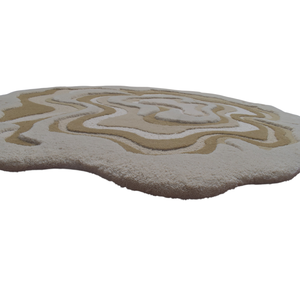 Tapis moderne en laine tuftée à la main, épais et rembourré, motif abstrait, design carte topographique beige et marron neutre, tapis 3D doux - Product Image 3