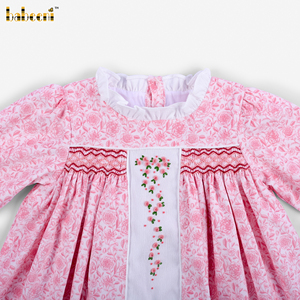 DR4604-<b>Girls</b> <b>Pink</b> Floral Hand-Embroidered Smocked Bishop <b>Dress</b>-ODM Children's Spring Summer 100% Cotton Knee-Length OEKO-TEX - Product Image 1