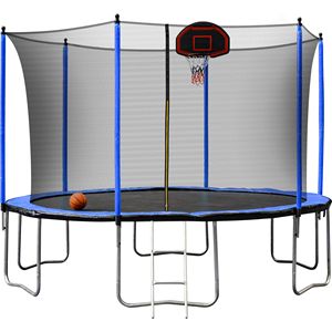 15FT Blue <b>Trampoline</b> with Basketball Hoop Inflator and Ladder Inner Safety <b>Enclosure</b> - Product Image 3