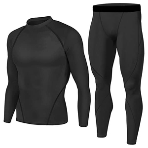 Solid Compression Men Gym Wear Workout Long Sleeve T Shirt + Legging <b>Tight</b> Trousers for Men Fitness Training Clothing Set - Product Image 3