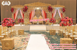 การตกแต่ง Mandap เสาไฟเบอร์กลาสขนาดใหญ่สีทองงานแต่งงานที่สง่างามการออกแบบ Mandap ในงานแต่งงานของอินเดียใต้ - Product Image 6