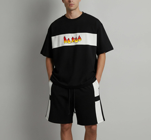 New Fashion 2026 Men's Summer Breathable Casual Wear 2 Tone Baggy Fit Streetwear 100% Cotton T-Shirt and Shorts Set - Product Image 1