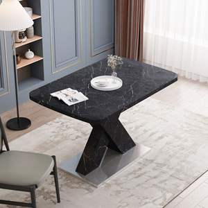 Tavolo da pranzo quadrato moderno con piano in marmo nero stampato estensibile e gamba a forma di X MDF con Base in metallo - Product Image 3