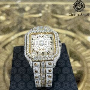 Montre de luxe pour homme Charm_Jewells en acier inoxydable, boîtier rectangulaire, mouvement à quartz analogique, accents de diamants, fermoir pliant - Product Image 5