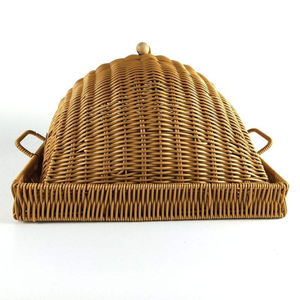 Cubierta de Comida de Ratán Artesanal con Bandeja, Cestas Decorativas de Almacenamiento para el Hogar - Product Image 5