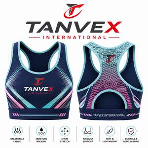 Sujetador deportivo TANVEX INTERNATIONAL para mujer, espalda cruzada, color liso, poliéster/algodón ecológico, soporte medio frontal, transpirable y que absorbe la humedad - Product Image 3