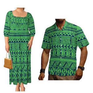 Camisa de Hombre con Estampado Tribal Tapa de Alta Calidad, Corte Ajustado, y Vestido de Fiesta Holgado para Mujer, Talla Grande, Traje de Pareja Samoa - Product Image 4