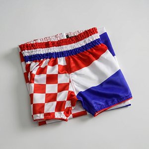 กางเกงมวยไทยชายแบบซับลิเมชั่นสั่งทำพิเศษ สีแดงขาวลายตาราง กางเกงคิกบ็อกซิ่งขายส่ง โลโก้สั่งทำ ธงชาติโครเอเชีย MMA มวยสากล - Product Image 6