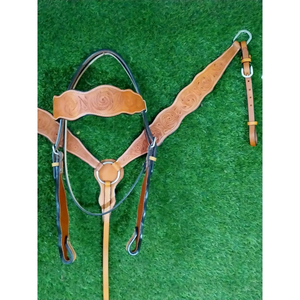 Ensemble de têtière et de collier de poitrine en cuir floral de qualité supérieure, artisanal, durable, pour l'équitation western, équipement équestre professionnel - Product Image 3