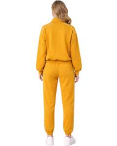 Ensemble de survêtement jaune moutarde personnalisé pour femme, veste zippée en mélange de coton et pantalon de jogging, tenue décontractée et sportive deux pièces - Product Image 2