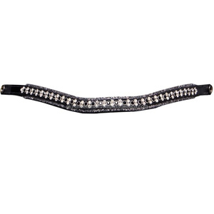 Banda para la frente de caballo de cuero genuino para montar a caballo de alta calidad con cristal ostentoso blanco y negro con extremo de bucle a presión - Product Image 1