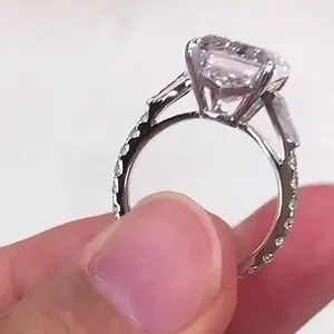<b>Emerald</b> Cut Moissanite Three Stone Engagement <b>Ring</b> 925 <b>Silver</b> Bezel Setting Minimalist Gold Plated IGI Certified Women's Jewelry - Product Image 5