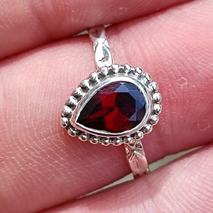 Garnet <b>Ring</b> 925 Sterling <b>Silver</b> Handmade Boho <b>Statement</b> Promise <b>Ring</b> for Women Red Pear Shape Gemstone January Birthstone Month - Product Image 6