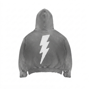 Sweat à capuche zippé en molleton de coton mélangé 420 GSM, gris chiné avec empiècements de manches blancs, logo personnalisé - Product Image 2