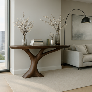 Mesa Consola de Nogal Esculpida a Mano, Mueble de Entrada de Madera Sólida, Diseño Orgánico Moderno Hecho a Mano - Product Image 2