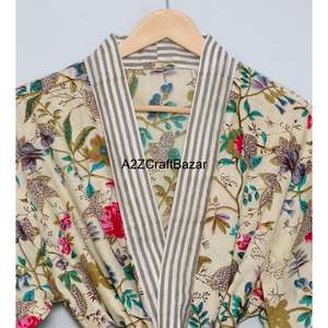 Kimono traditionnel à imprimé floral 100% coton pur pour femmes, vêtements de nuit d'été pour femmes, robe décontractée de plage et de soirée - Product Image 4