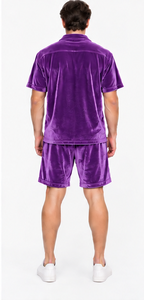 breathable woven velour <b>shirt</b> shorts set soft touch casual summer fashion wholesale unisex <b>velvet</b> <b>shirt</b> and short daily outfit - Product Image 2