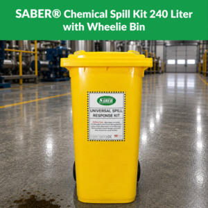 Universal Eco-Friendly Spill Response Kit 240L <b>Grey</b> Bin with Absorbent Pads <b>Socks</b> Gloves and Haz Waste Bags for Industrial Use - Product Image 3