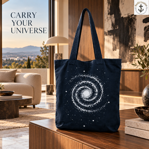 Bolso tote de lona azul marino con estampado de galaxia en espiral blanca |   Bolso de hombro Celestial Starry Sky con asas largas para uso diario - Product Image 4