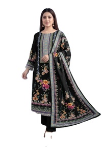 Elegante Conjunto de Traje Floral de Muselina, Corte Regular Moderno, Salwar Kameez de Diseñador, Ropa Casual Indo-Occidental para Mujer, Secado Rápido - Product Image 2