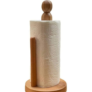 Porte-serviettes en papier en bois naturel écologique, support minimaliste en bois pour rouleaux de cuisine avec base lestée pour table à manger - Product Image 5