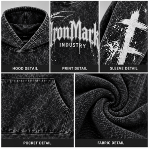 เสื้อฮู้ดดี้โอเวอร์ไซส์ IronMark Industry สำหรับผู้ชาย สไตล์สตรีทแวร์ ล้างสีแบบแอซิดวอช กันน้ำสำหรับฤดูหนาว ผ้าฟลีซ มีฮู้ด ดีไซน์กระเป๋าเสื้อ - Product Image 6