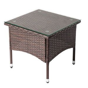 20-Inch All Weather Outdoor Patio Table with Wicker Square End & Coffee Table Glass <b>Tabletop</b> for Backyard Deck - Product Image 1