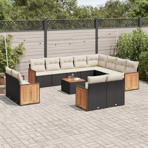 Ensemble de canapés de jardin blanc crème avec coussins noirs, meubles d'extérieur en rotin, design contemporain imperméable - Product Image 3
