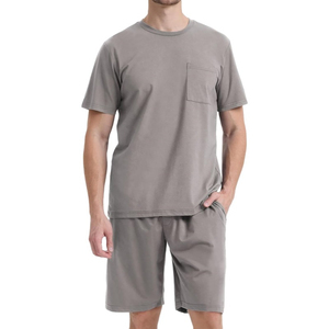 Ensemble T-shirt et short décontracté pour homme, style urbain, col rond, coton texturé, séchage rapide, logo personnalisé, vente en gros OEM - Product Image 2