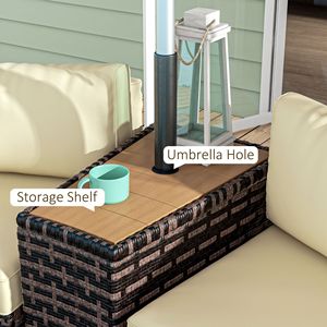Set di 4 Sedie Divano in Rattan con 4 Tavolini, Vano Portaoggetti e Foro per Ombrellone, Marrone Misto - Product Image 4