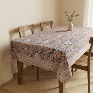 Cotton <b>Table</b> <b>Cover</b> Pink Blue Floral Printed Tablecloth Traditional Botanical Design Decorative <b>Dining</b> <b>Table</b> <b>Cover</b> - Product Image 5