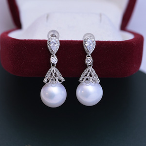 "10-11mm White Round S925 Silver Fine Flaws <b>Pearl</b> <b>Dangle</b> <b>Earrings</b>-Full Set" - Product Image 4
